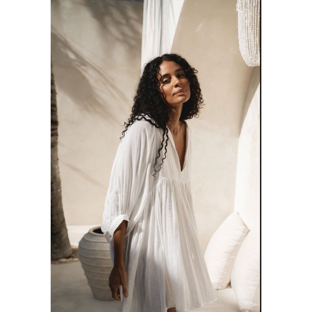 Daughters Of India Kyra Mini Dress In White Gauze
